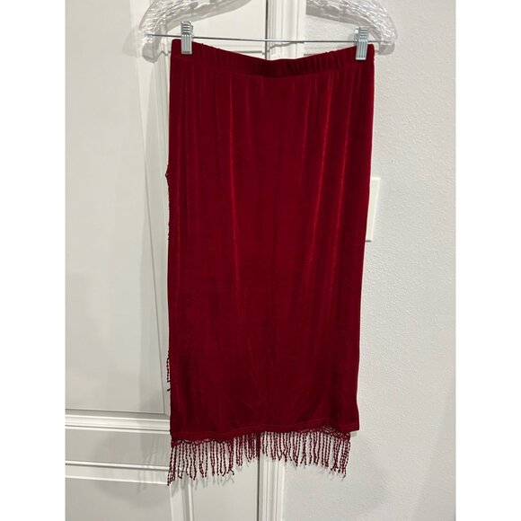 Vintage Red Stretch Fringe Dress Skirt Two Piece Set Sz Large - Picture 7 of 10